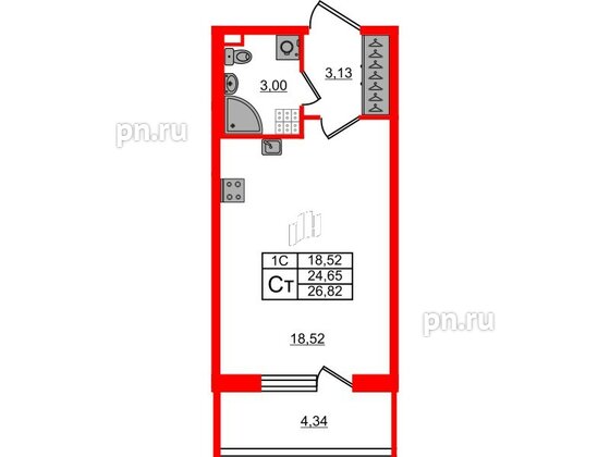 Квартира в ЖК «Парадный ансамбль», студия, 24.65 м², 5 этаж