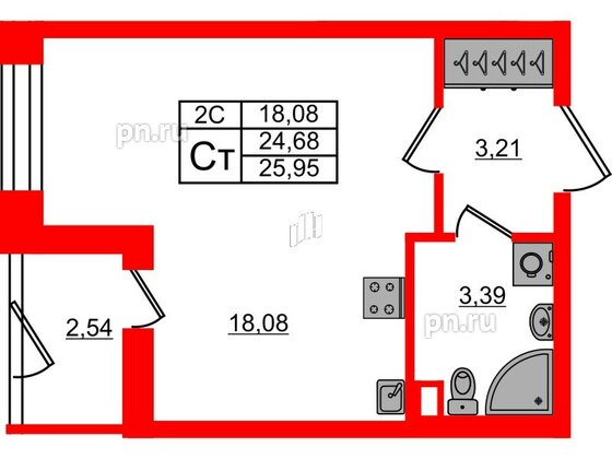 Квартира в ЖК 'Парадный ансамбль', студия, 24.68 м², 1 этаж