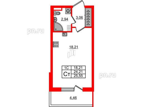 Квартира в ЖК «Парадный ансамбль», студия, 24.21 м², 4 этаж