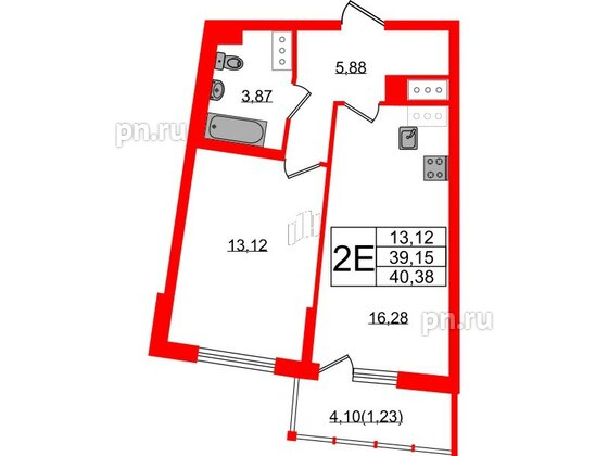 Квартира в ЖК Левитан, 1 комнатная, 40.38 м², 11 этаж