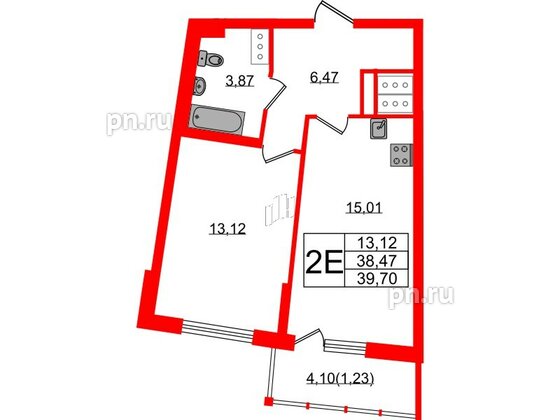 Квартира в ЖК Левитан, 1 комнатная, 39.7 м², 19 этаж