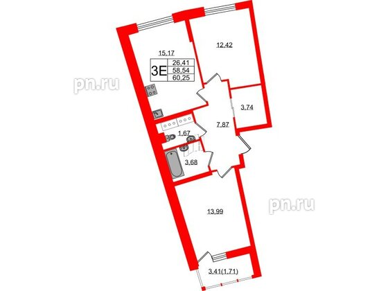 Квартира в ЖК Левитан, 2 комнатная, 60.25 м², 20 этаж