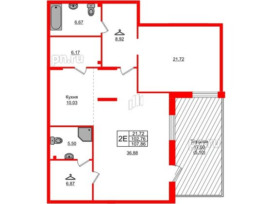 Квартира в ЖК AMO, 1 комнатная, 107.86 м², 1 этаж