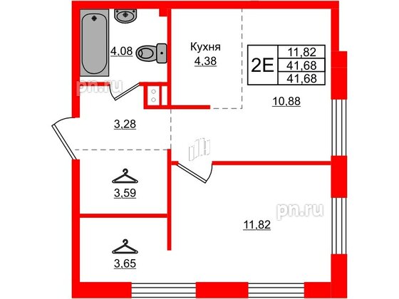 Квартира в ЖК AMO, 1 комнатная, 41.68 м², 5 этаж