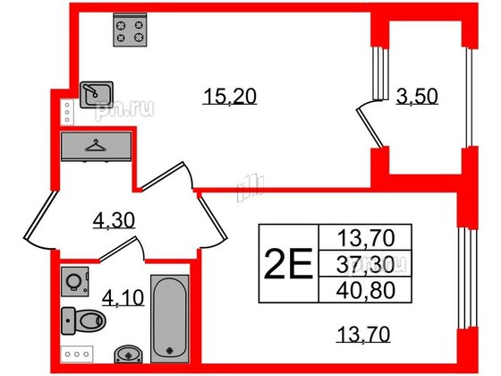 Квартира в ЖК Дубровский, 1 комнатная, 40.8 м², 1 этаж