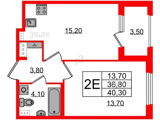 Квартира в ЖК Дубровский, 1 комнатная, 40.3 м², 2 этаж