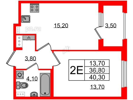 Квартира в ЖК Дубровский, 1 комнатная, 40.3 м², 4 этаж