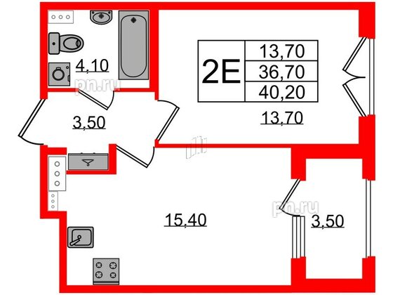 Квартира в ЖК Дубровский, 1 комнатная, 40.2 м², 3 этаж