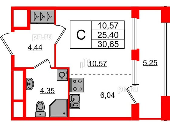 Квартира в ЖК Квартал Б15, студия, 25.4 м², 2 этаж