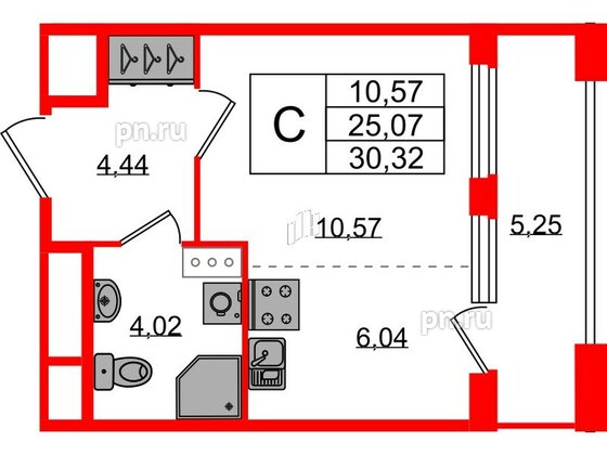 Квартира в ЖК Квартал Б15, студия, 25.07 м², 3 этаж