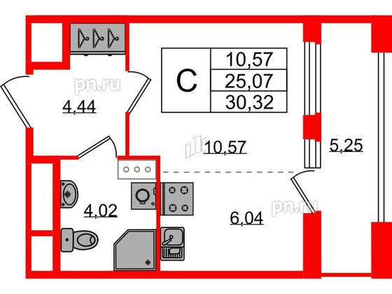 Квартира в ЖК Квартал Б15, студия, 25.07 м², 6 этаж