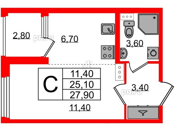 Квартира в ЖК Дубровский, студия, 27.9 м², 3 этаж