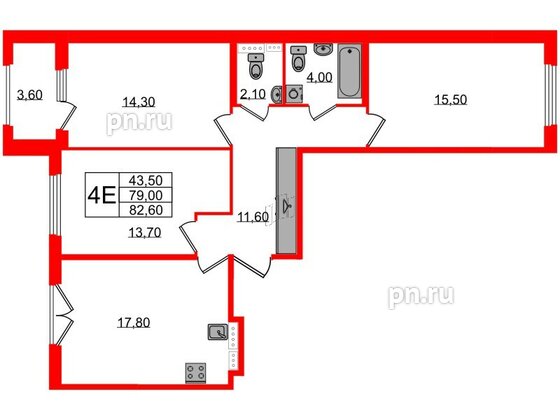 Квартира в ЖК Дубровский, 3 комнатная, 82.6 м², 3 этаж