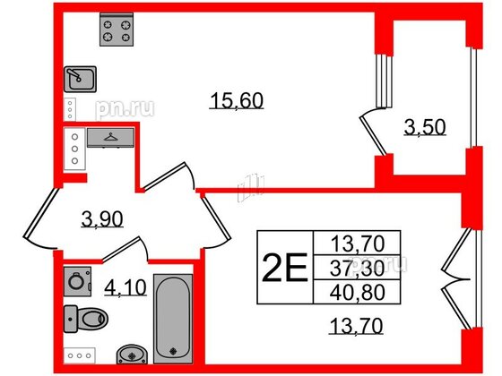 Квартира в ЖК Дубровский, 1 комнатная, 40.8 м², 2 этаж