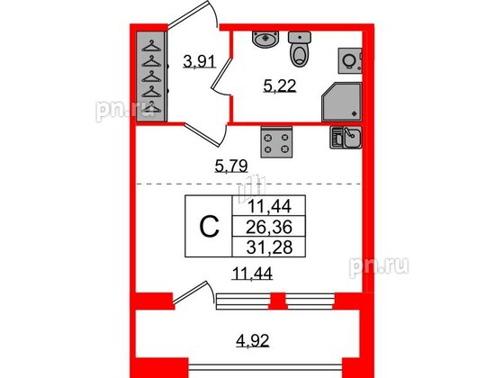 Квартира в ЖК Квартал Б15, студия, 26.36 м², 2 этаж