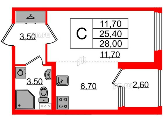 Квартира в ЖК Дубровский, студия, 28 м², 1 этаж