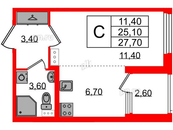 Квартира в ЖК Дубровский, студия, 27.7 м², 2 этаж