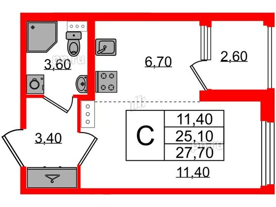 Квартира в ЖК Дубровский, студия, 27.7 м², 2 этаж