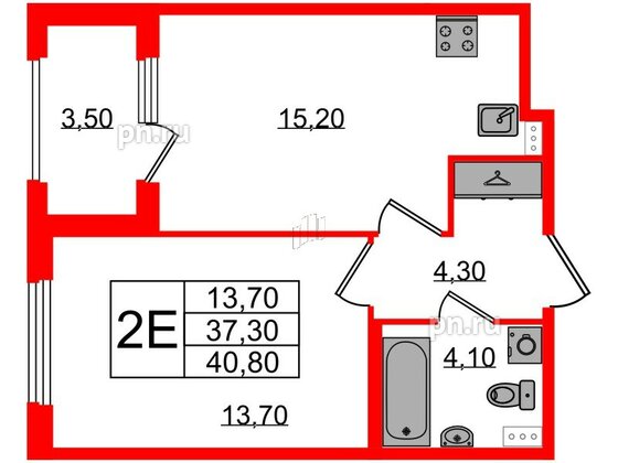 Квартира в ЖК Дубровский, 1 комнатная, 40.8 м², 1 этаж