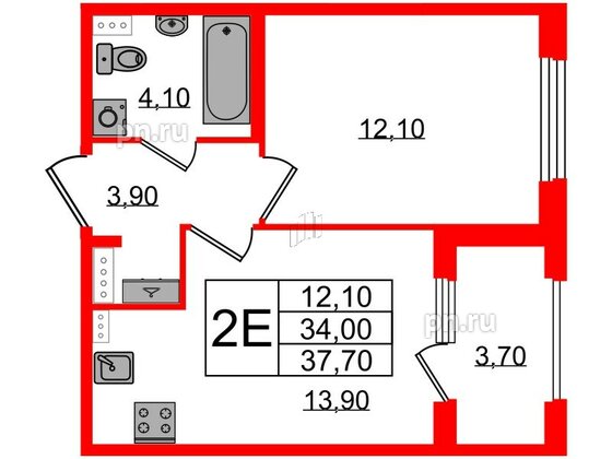 Квартира в ЖК Дубровский, 1 комнатная, 37.7 м², 2 этаж