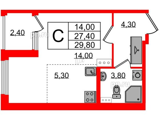 Квартира в ЖК Дубровский, студия, 29.8 м², 2 этаж