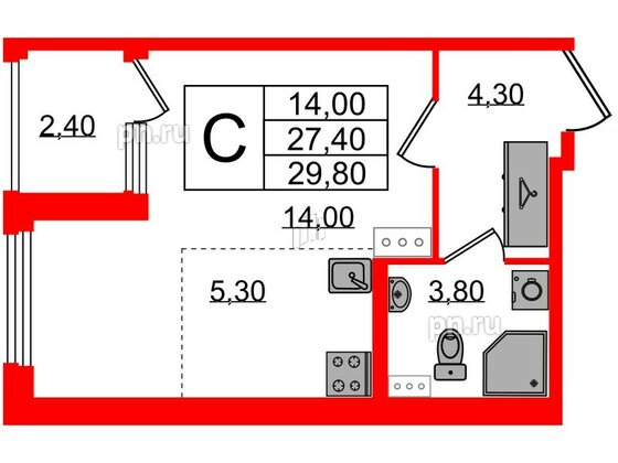 Квартира в ЖК Дубровский, студия, 29.8 м², 3 этаж