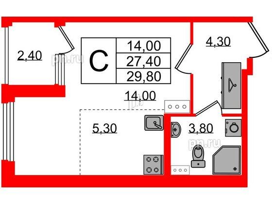 Квартира в ЖК Дубровский, студия, 29.8 м², 4 этаж