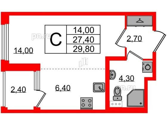 Квартира в ЖК Дубровский, студия, 29.8 м², 1 этаж