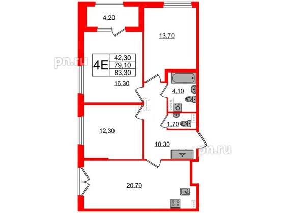 Квартира в ЖК Дубровский, 3 комнатная, 83 м², 2 этаж