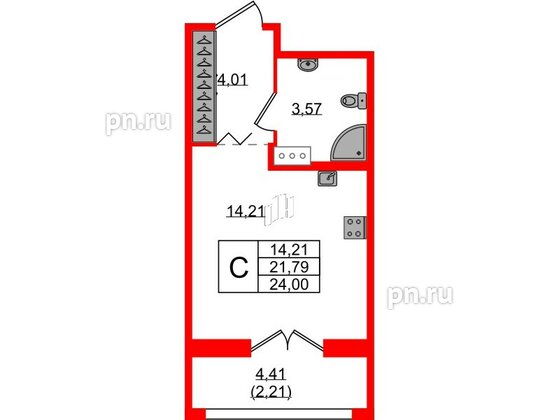 Квартира в ЖК Рождественский квартал, студия, 24 м², 3 этаж