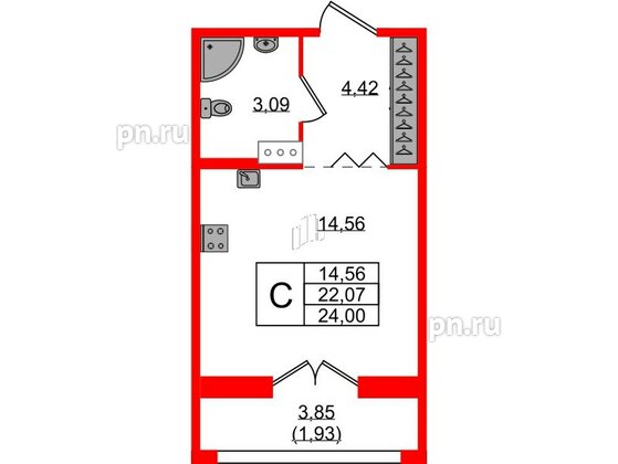 Квартира в ЖК Рождественский квартал, студия, 24 м², 2 этаж