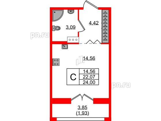 Квартира в ЖК Рождественский квартал, студия, 24 м², 3 этаж