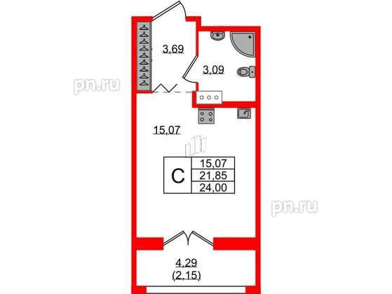 Квартира в ЖК Рождественский квартал, студия, 24 м², 2 этаж