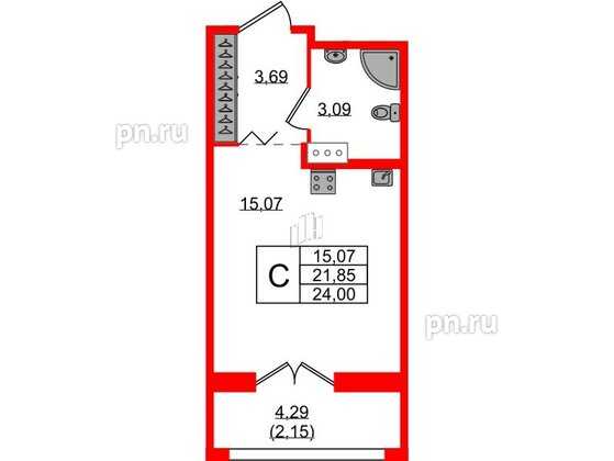 Квартира в ЖК Рождественский квартал, студия, 24 м², 3 этаж