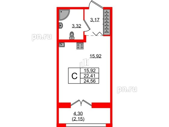 Квартира в ЖК Рождественский квартал, студия, 24.56 м², 1 этаж