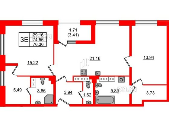 Квартира в ЖК БелАРТ, 2 комнатная, 76.36 м², 20 этаж