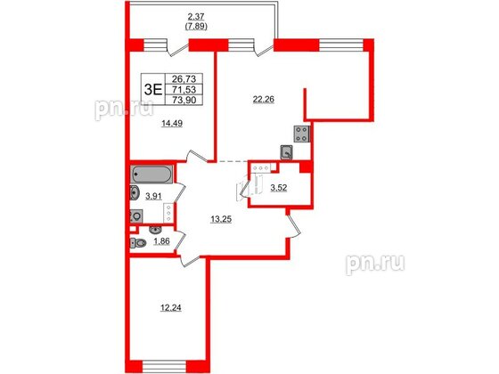 Квартира в ЖК Лофт у Озера, 2 комнатная, 76 м², 2 этаж