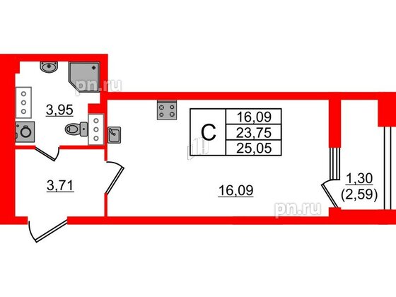 Квартира в ЖК БелАРТ, студия, 25.05 м², 12 этаж