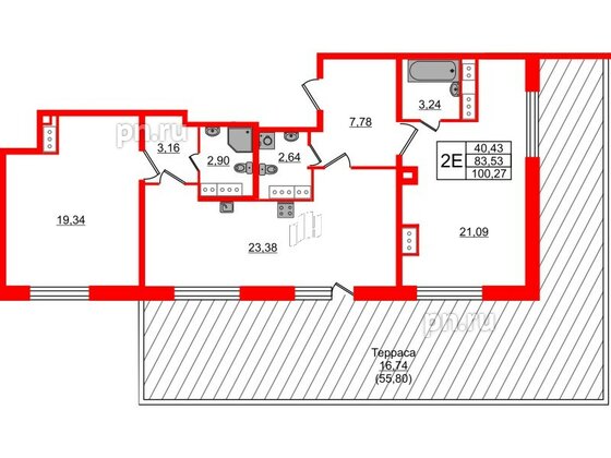 Квартира в ЖК БелАРТ, 2 комнатная, 100.27 м², 16 этаж