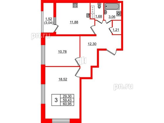 Квартира в ЖК БелАРТ, 2 комнатная, 60.95 м², 16 этаж