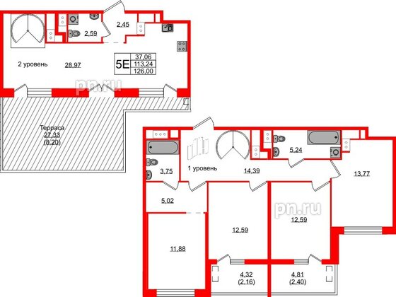 Квартира в ЖК N8, 4 комнатная, 126 м², 9 этаж