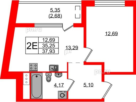 Квартира в ЖК «Новгородская, 8», 1 комнатная, 37.93 м², 4 этаж