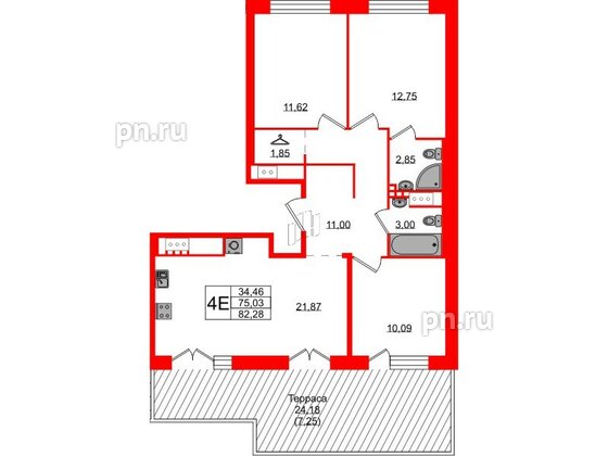 Квартира в ЖК N8, 3 комнатная, 82.28 м², 10 этаж