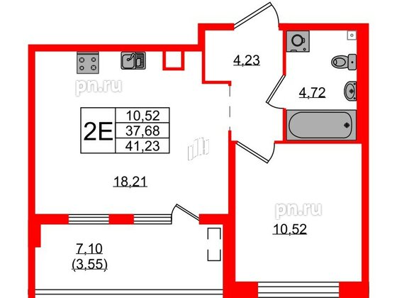 Квартира в ЖК N8, 1 комнатная, 41.23 м², 2 этаж