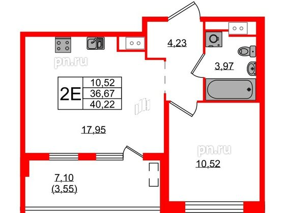 Квартира в ЖК N8, 1 комнатная, 40.22 м², 3 этаж