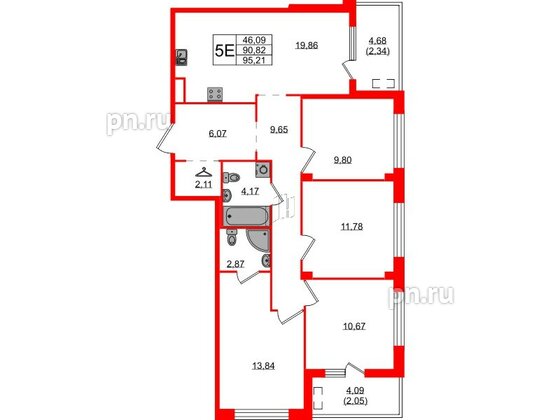 Квартира в ЖК N8, 4 комнатная, 95.21 м², 2 этаж