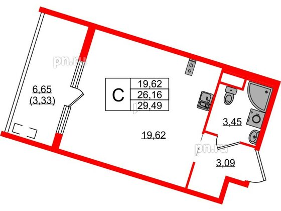 Квартира в ЖК N8, студия, 29.49 м², 2 этаж