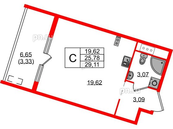 Квартира в ЖК N8, студия, 29.11 м², 3 этаж