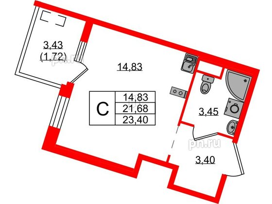 Квартира в ЖК N8, студия, 23.4 м², 2 этаж