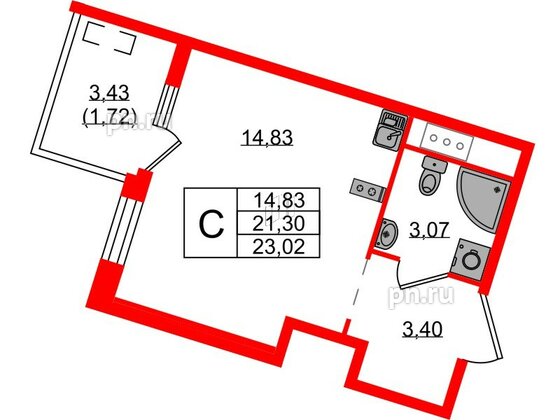 Квартира в ЖК N8, студия, 23.02 м², 3 этаж